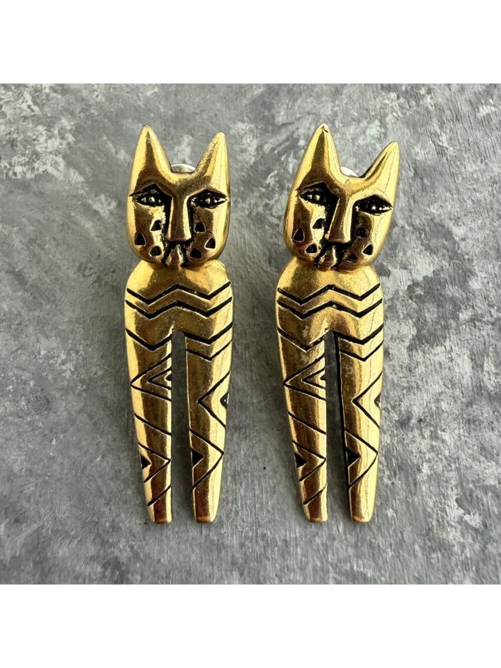 Laurel Burch Standing Cat Gold Tone Dangle Earrings